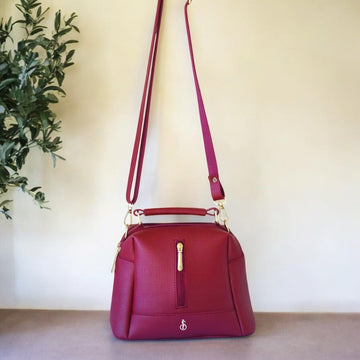 Maroonish Luxe Leather 4-Zip Bucket Bag