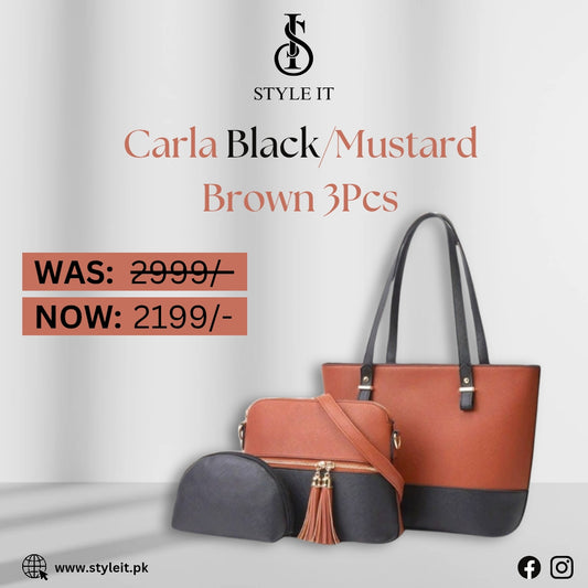 Carla Mustard Brown/Black 3 Pcs Shoulder Bag