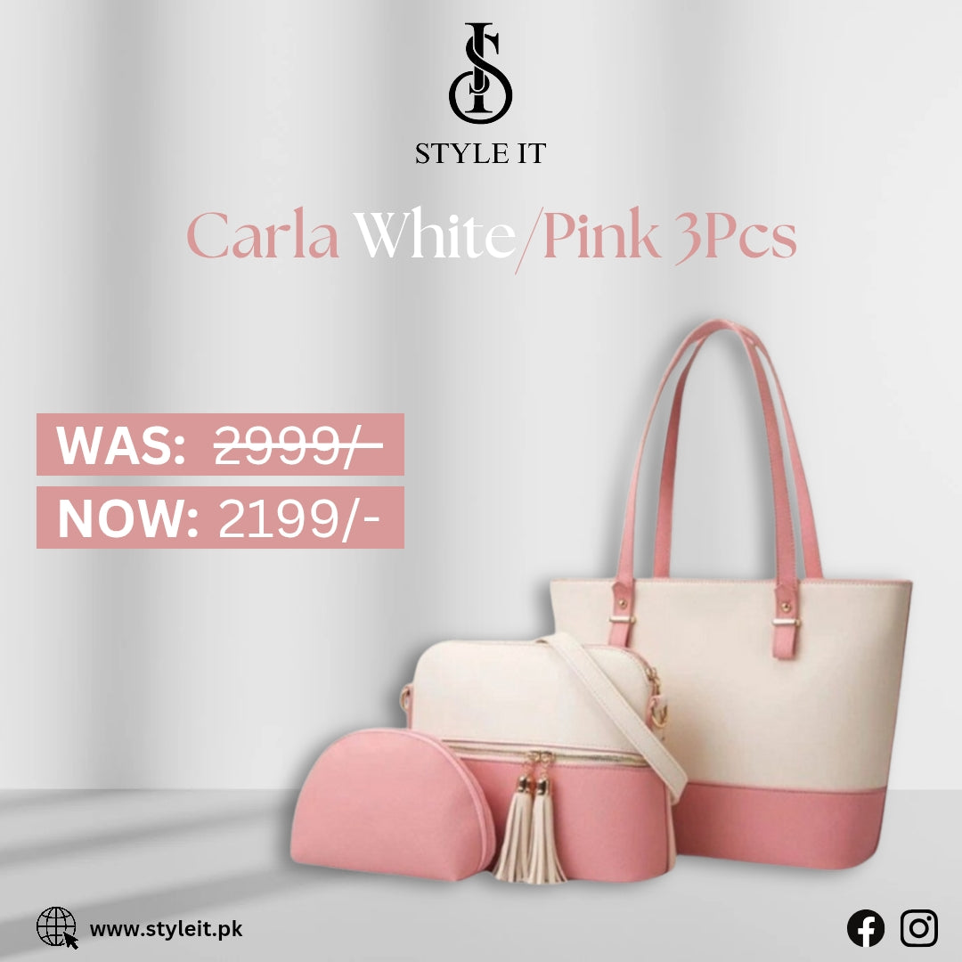 Carla White/Pink 3 Pcs Shoulder Bag