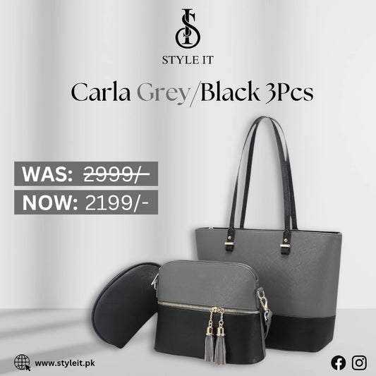 Carla Grey/Black 3 Pcs Shoulder Bag