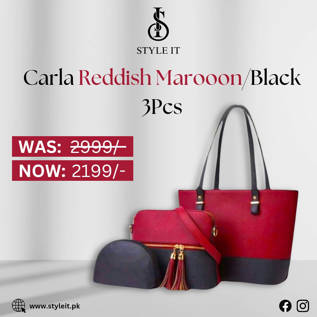 Carla Redish Maroon/Black 3 Pcs Shoulder Bag