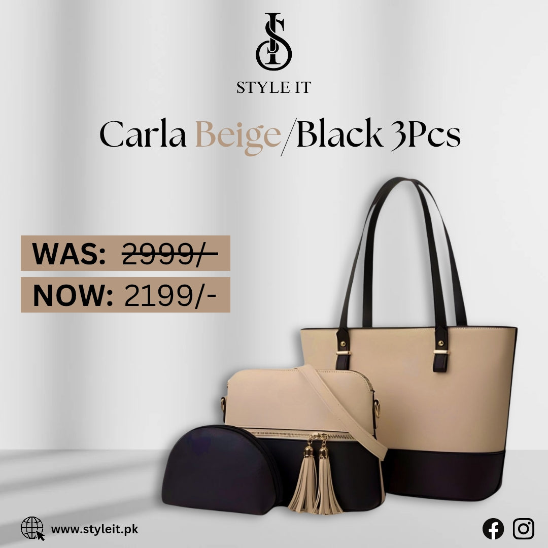 Carla Beige/Black 3 Pcs Shoulder Bag