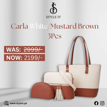 Carla White/Mustard Brown Pcs Shoulder Bag