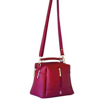 Maroonish Luxe Leather 4-Zip Bucket Bag