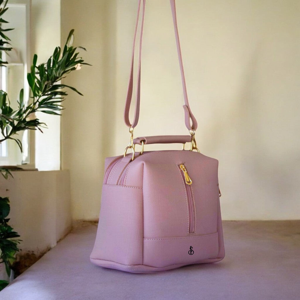 pinkish Luxe Leather 4-Zip Bucket Bag