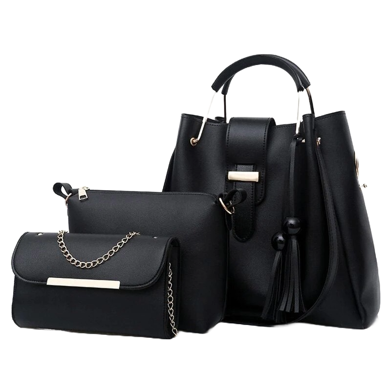 Alpha Black 3 Pcs Handbag