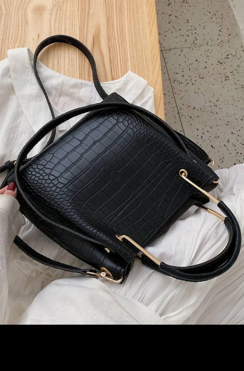 Black Crocodile Embossed HandBag